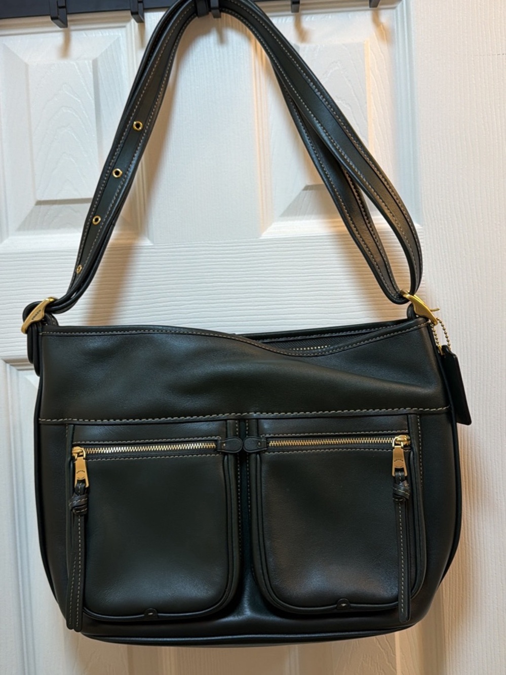 Vintage Green Leather Shoulder Bag by Coach Brand